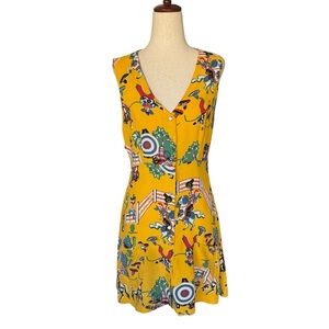 Rare Vintage 90s Betsey Johnson Yellow Cowboy Indians Rodeo Print Dress Med